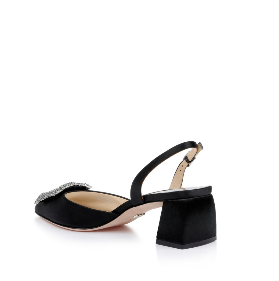 Badgley Emmie Block Heel Slingback with Crystal Buckle
