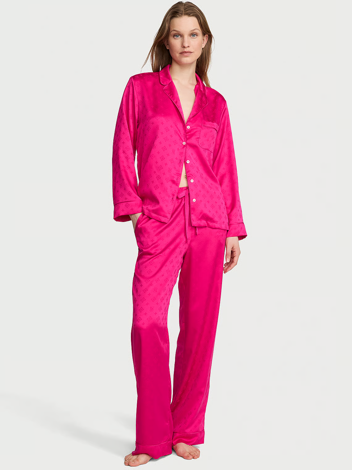 VS pop pink satin pj set
